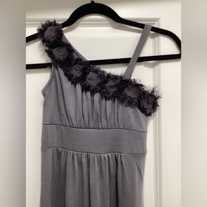 Gray One-Shoulder Dress with Floral Detail